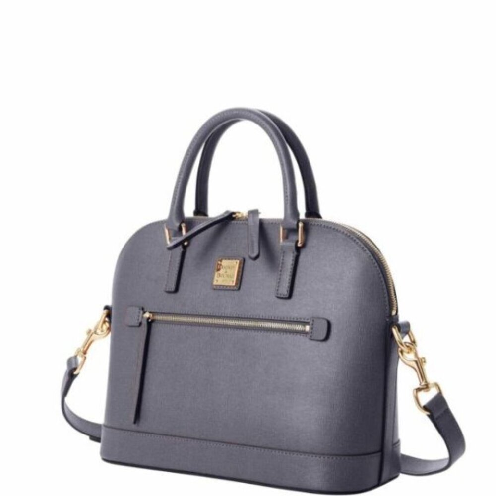 Dooney & Bourke Dark Grey Saffiano Domed Zip Satchel